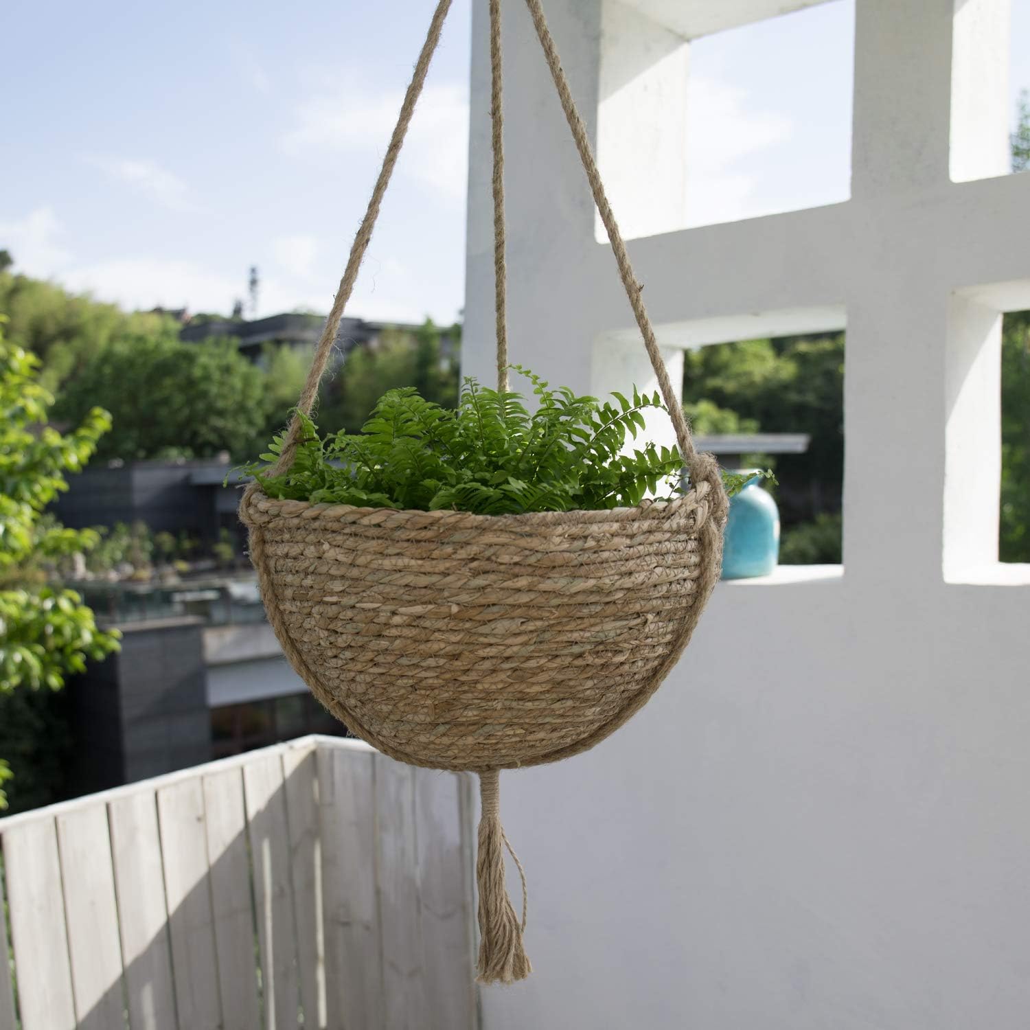 Natural Seagrass Hanging Planter Basket Set, Indoor Plant Pots, Boho Decor Plant Pot Cover, 12.4 (D) 6.3 (H) Inch, Pack 2 : Kitchen & Dining