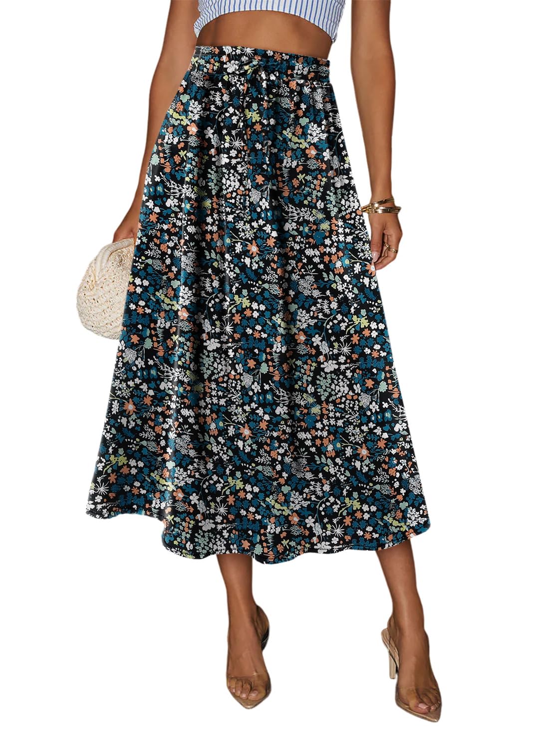 Photo 1 of Magritta Women's Elegant Midi Skirt Boho Elastic High Waist Floral Print Dresses for Ladies 2025 Trendy Floral Print Large Size
