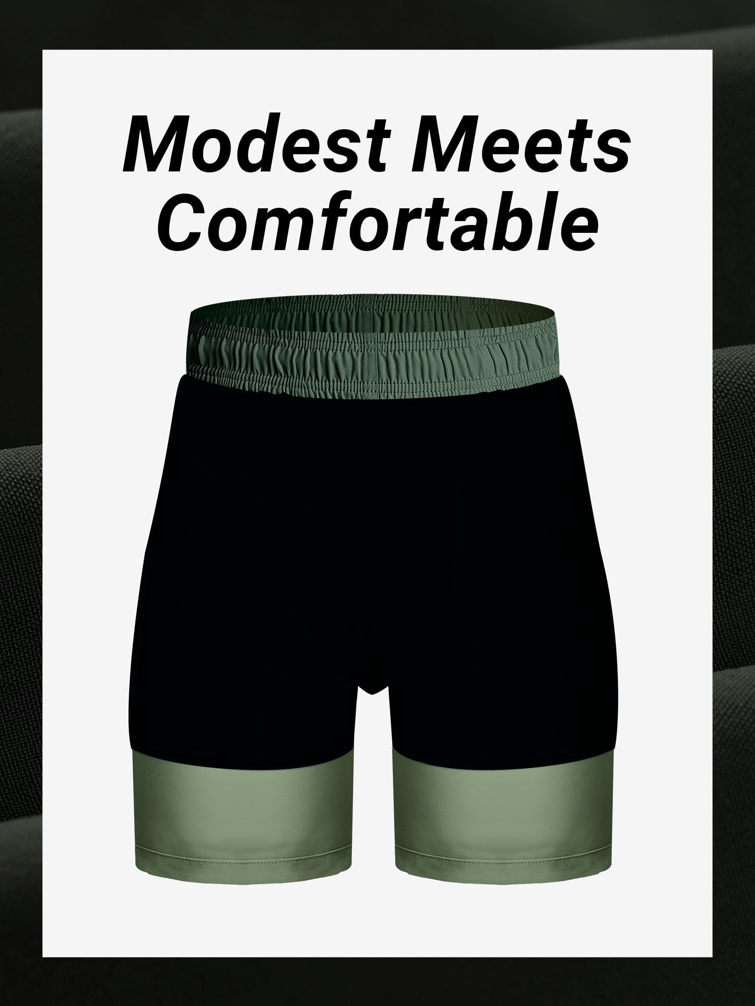 Arcweg Badehose für Herren mit Kompression Liner 2 in 1 Atmungsaktiv Badeshorts Männer Elastisch Trainingsshorts Verstellbar Tunnelzug mit Reißverschlusstaschen Militärgrün L (EU) 6