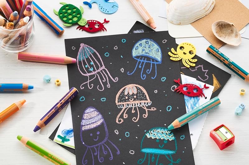 - Crayon de couleur - woody 3en1 - Etui carton x 6 crayons de couleur enfant - taille-crayon inclus - coloris assortis