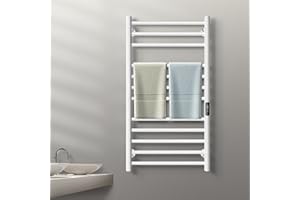 Poloma Wall Mounted Towel Warmer Rack for Bathrooms, Electric Heated Towel Rack Heater, 12-Bars Stainless Steel White.
