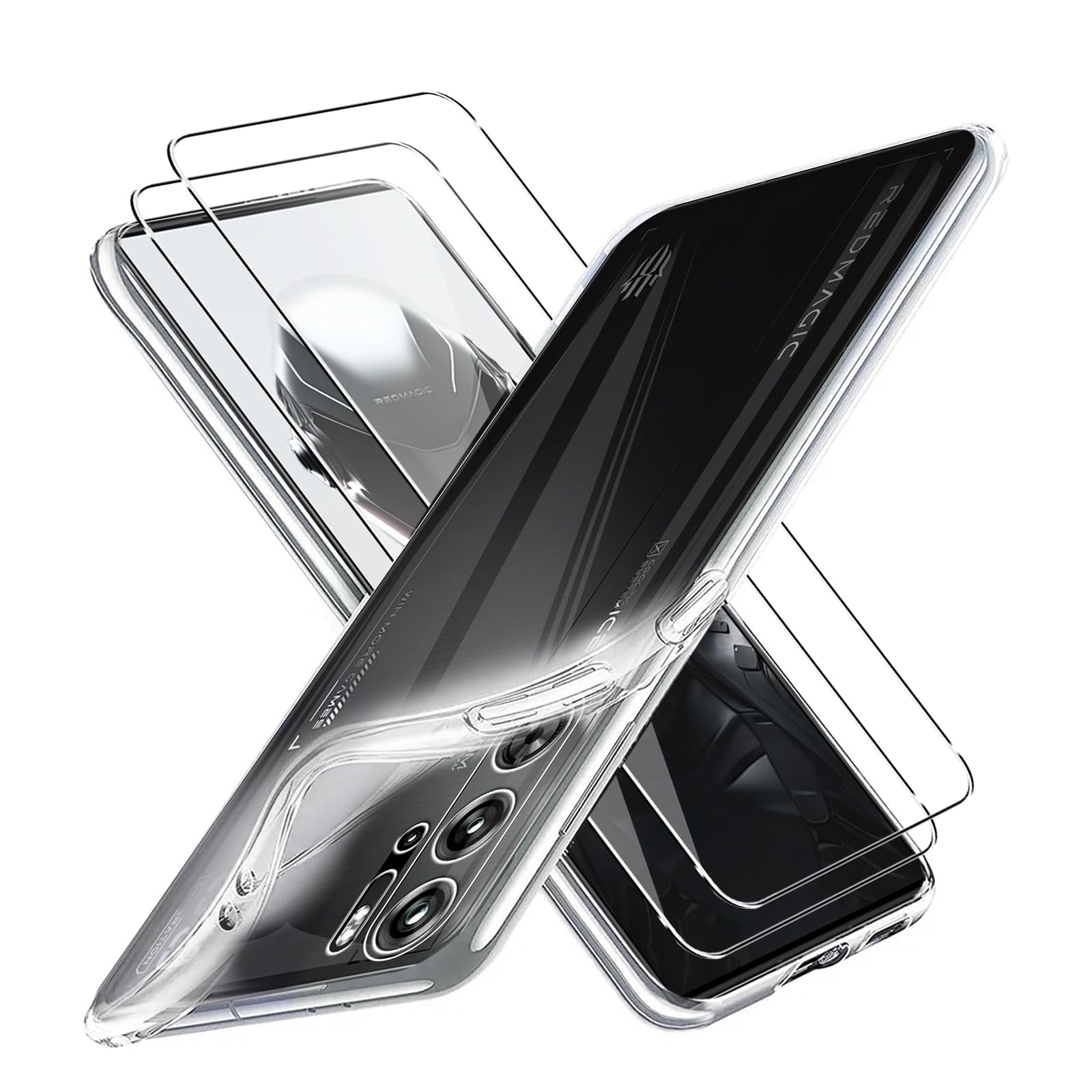 KUSINHOKA Case Compatible with ZTE Nubia Red Magic 9 Pro/Magic 9 Pro Plus + 2 Pack Screen Protector,Ultra Transparent,Drop Proof,Anti Scratch Thin Slim Soft TPU Silicone Clear Cover,Transparent