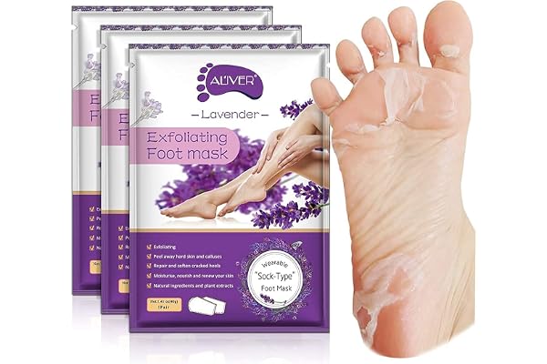 ALIVER Foot Peel Mask 3 Pack, Exfoliator Peel Off Calluses Dead Skin Callus Remover, Baby Soft Smooth Touch Feet-Men Women (Lavender)