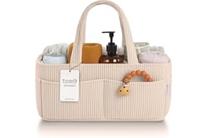 PUTSKA Baby Diaper Caddy Organizer for Changing Table – Stylish Nursery Storage Basket, Newborn Essentials, Baby Shower Gifts and Registry Must-Haves for Boy or Girl, Car Diaper Caddy, Corduroy Cream