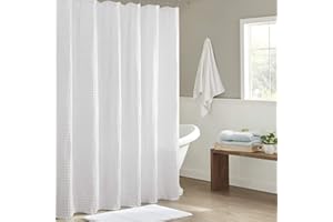 Madison Park Arlo 100% Cotton Shower Curtain, Texture Waffle Weave Design 800 GSM Hotel Quality, Soft Trendy Bathroom Décor, Machine Washable, Bathtub Fabric Privacy Screen, 72" x 72", White