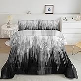 Nttopship Grey Black White Gradient Print Comforter Set Queen Size,Abstract Art Bedding Set,Patchwork Printed Quilted Set for Teens Adult,with 1 Comforter and 2 Pillow Case