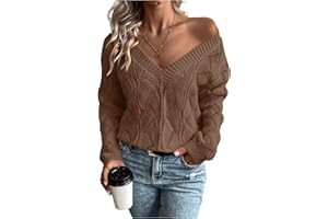 Women's Crochet Sweater Textured V Neck Long Sleeve Knit Fall Tops