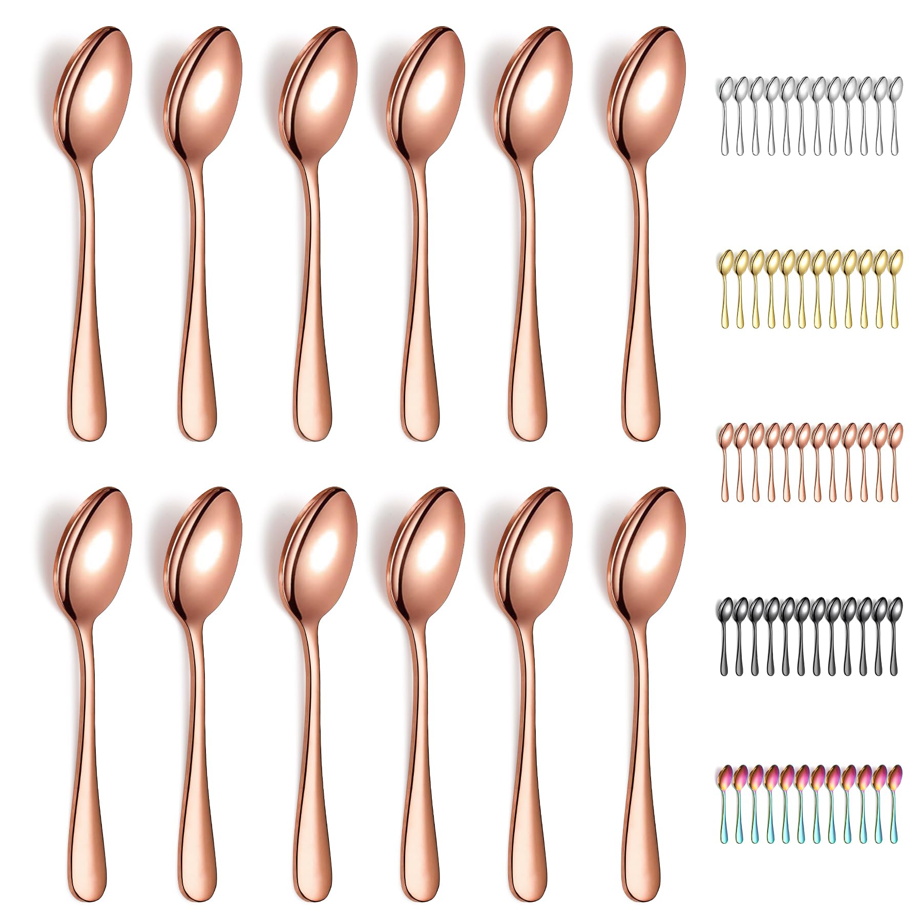 Evanda 12 Pieces Rose Gold Teaspoons, Rose Gold Titanium Plating Stainless Steel 14cm Tea Spoon, Cutlery for Tea, Coffee, Cake, Dessert And Salad, Dishwasher Safe