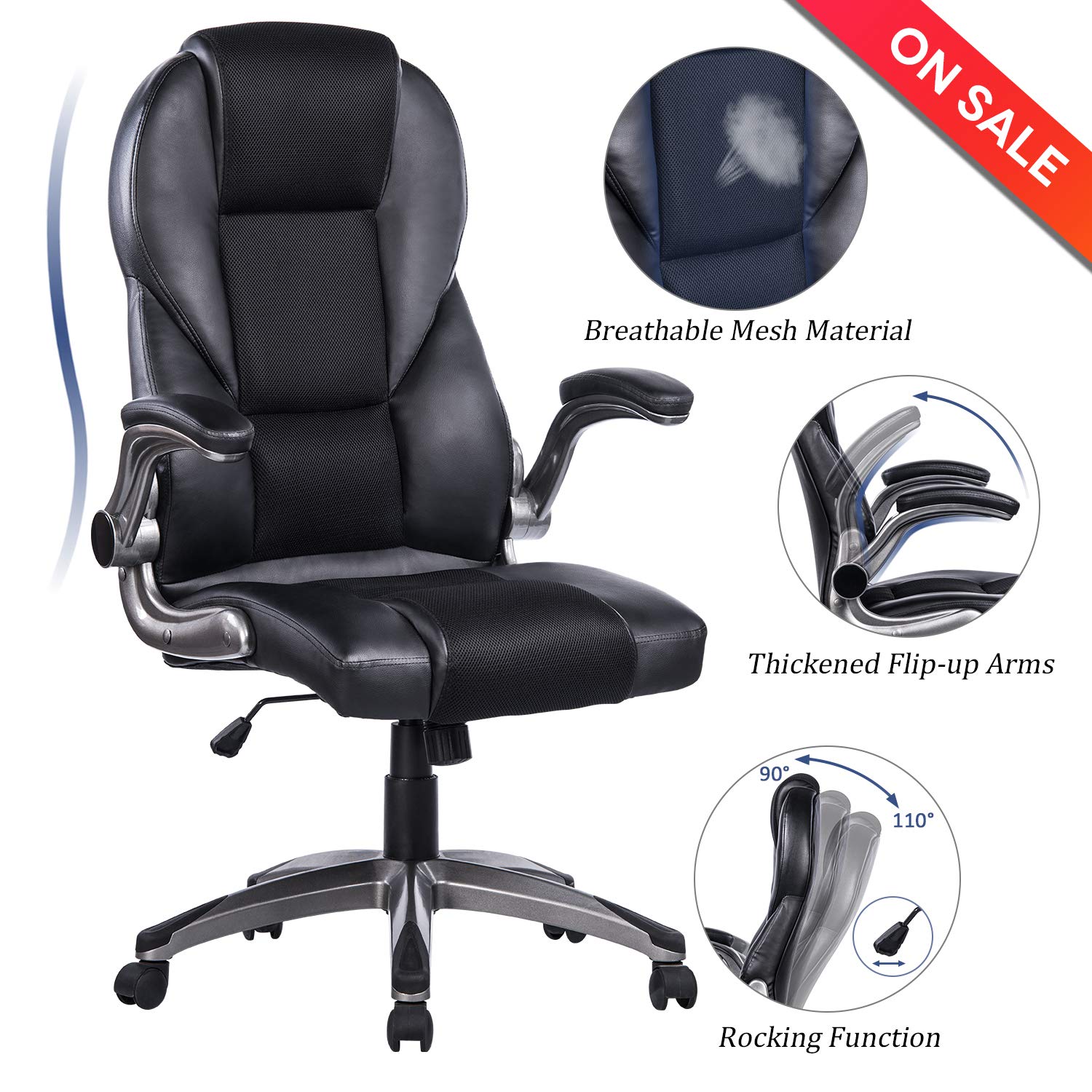 Managerial & Executive Chairs VON RACER Black Black FlipUp Arms