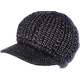 BYOS Women's Winter Chic Cable Fleece Lined Knit Newsboy Visor Cap & Gloves Matching Set