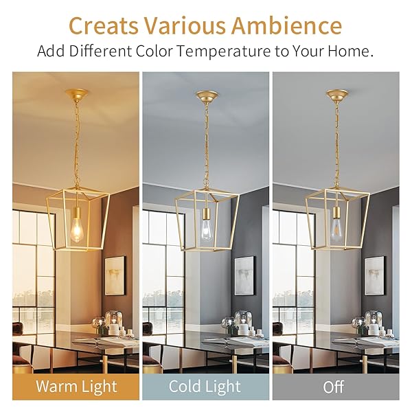 ANJIADENGSHI LANTERN PENDANT LIGHT LANTERN IRON CAGE 1 E26 BULBS GOLD CHANDELIER FOR DINING ROOM KITCHEN(BULBS NOT INCLUDED)