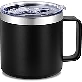 VEGOND 14 oz Insulated Coffee Mug with Handle, Stainless Steel Travel Coffee Mug with Lid, Double Wall Vacuum Metal Coffee Cup, Coffee Tumbler Powder Coated, Black 1 Pack