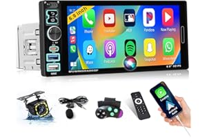 Inefala 6.9 Inch Single Din Car Stereo with Carplay Android Auto, HD Touchscreen with Bluetooth FM EQ SWC Type-C/USB/AUX Port