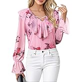 Lotusmile Women's Dressy Casual Ruffle Tops Double Layered Long Sleeve Shirts V Neck Blouses for Women Work Party