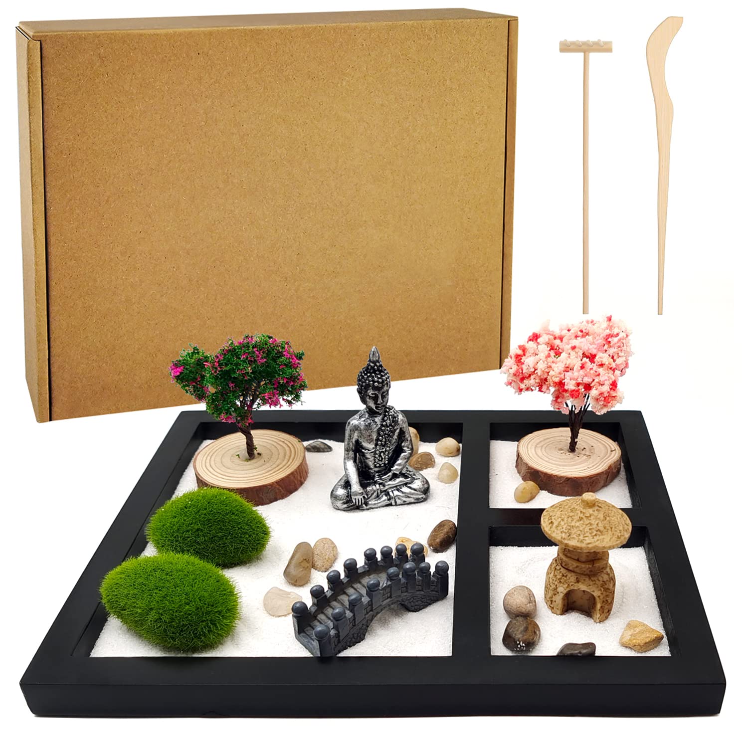 LuXianYS Zen Garden Kit, Mini Zen Garden Home Decoration, Fine Zen Sand, Mini Zen Sand Rock Garden Ornament and Gift for Office Desk Accessories, Meditation, Relaxation