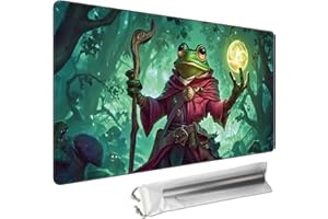Cdkfxjy MTG Playmat 24 x 14in Includes Storage Bag,TCG Playmat with Soft Surface Premium Non-Slip Rubber Backing Stitched Edges Durable Gaming Mat,Mage Frog with Staff