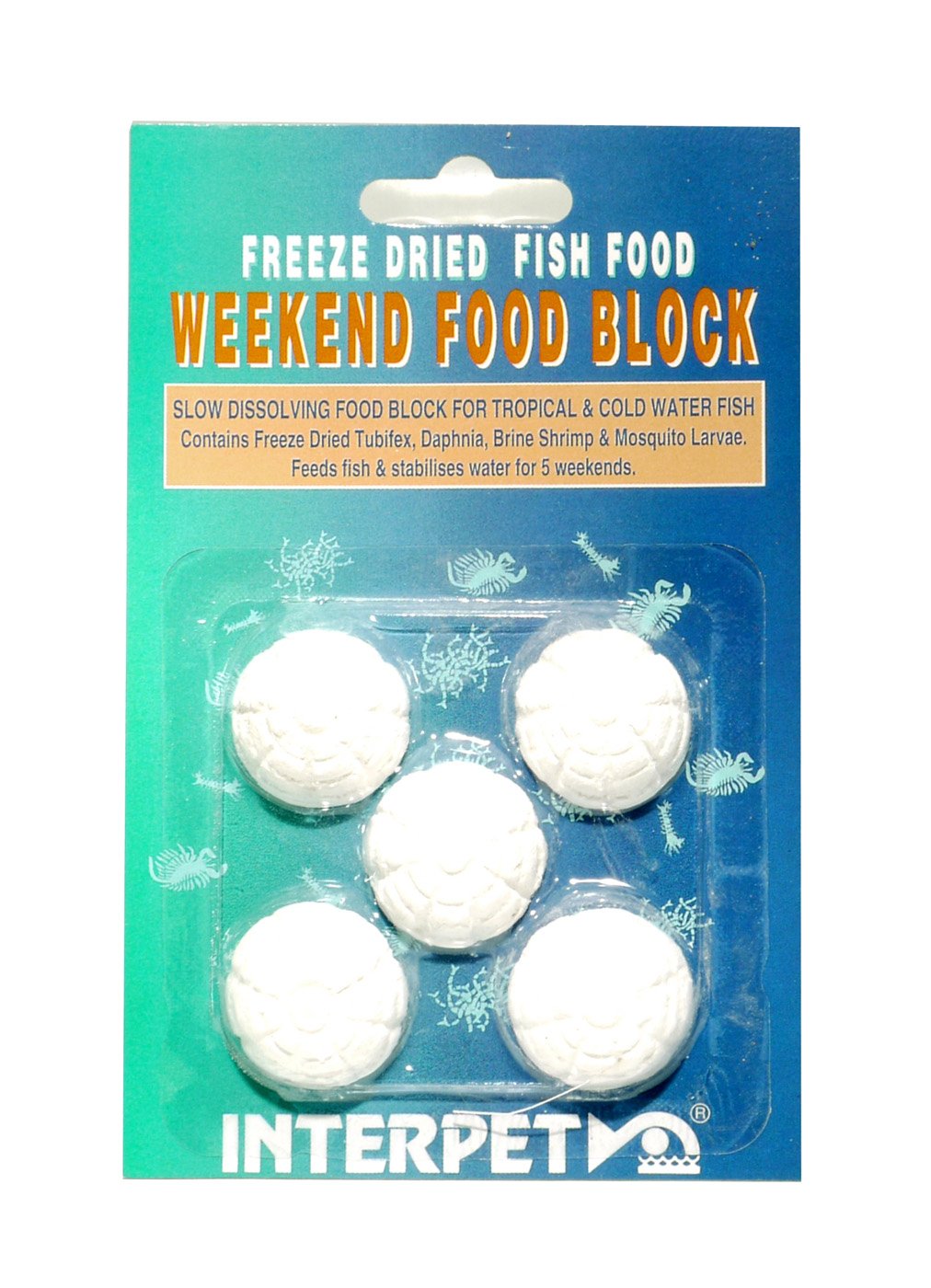 Interpet Slow Release Weekend Mineral Aquarium Fish Food Block, Contains Freeze Dried Tubifex, Daphnia, Brine Shrimp and Mosquito Larvae, Weekend Supply x 5, 13g per block