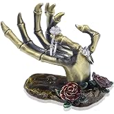 YU FENG Gothic Skeleton Hand Jewelry Holder Ring Necklace Display Stand | Rose detail design, hand-shaped jewelry holder, stores rings and necklaces, ideal for Halloween decor, vanity and gifts