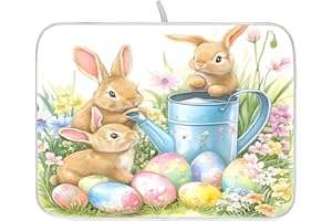 Easter Cute Rabbits Dish Drying Mat for Kitchen Counter Absorbent Microfiber Small Drying Pad Dish mats for Kitchen Counterto