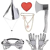 Yewong Silver Axe Funnel Hat Costume Set Metallic Wizard Man Outfit Accessories for Halloween Cosplay