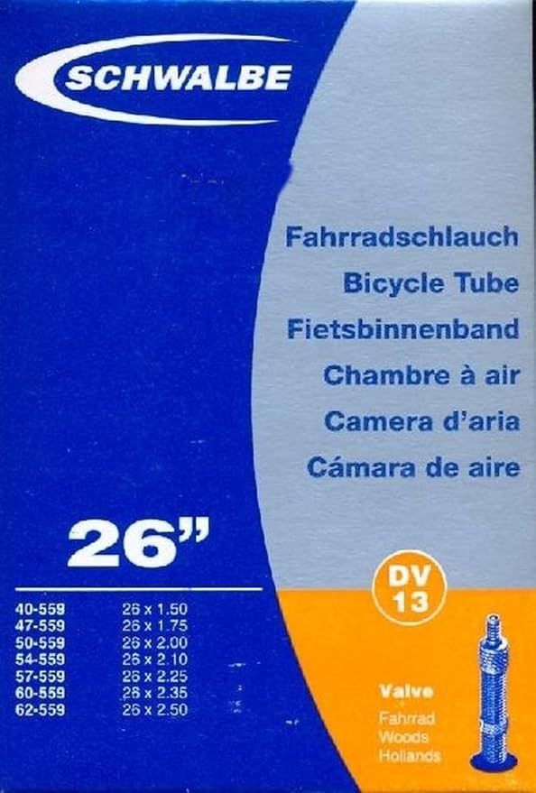 SCHWALBE Fahrradschlauch DV13 mit Blitzventil ~ 26' ~ 40/62-559 mm (26 x 1,50 - 2,50 Zoll) auch für MTB's + Leichtmofas