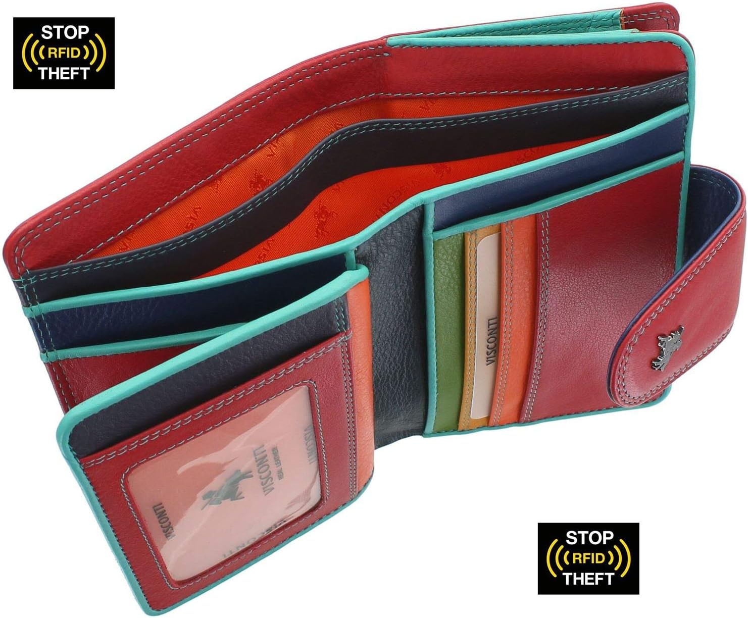 VISCONTI Spectrum Collection Leather Poppy Purse with Tab Closure & RFID Blocking SP31 Red - Image 5