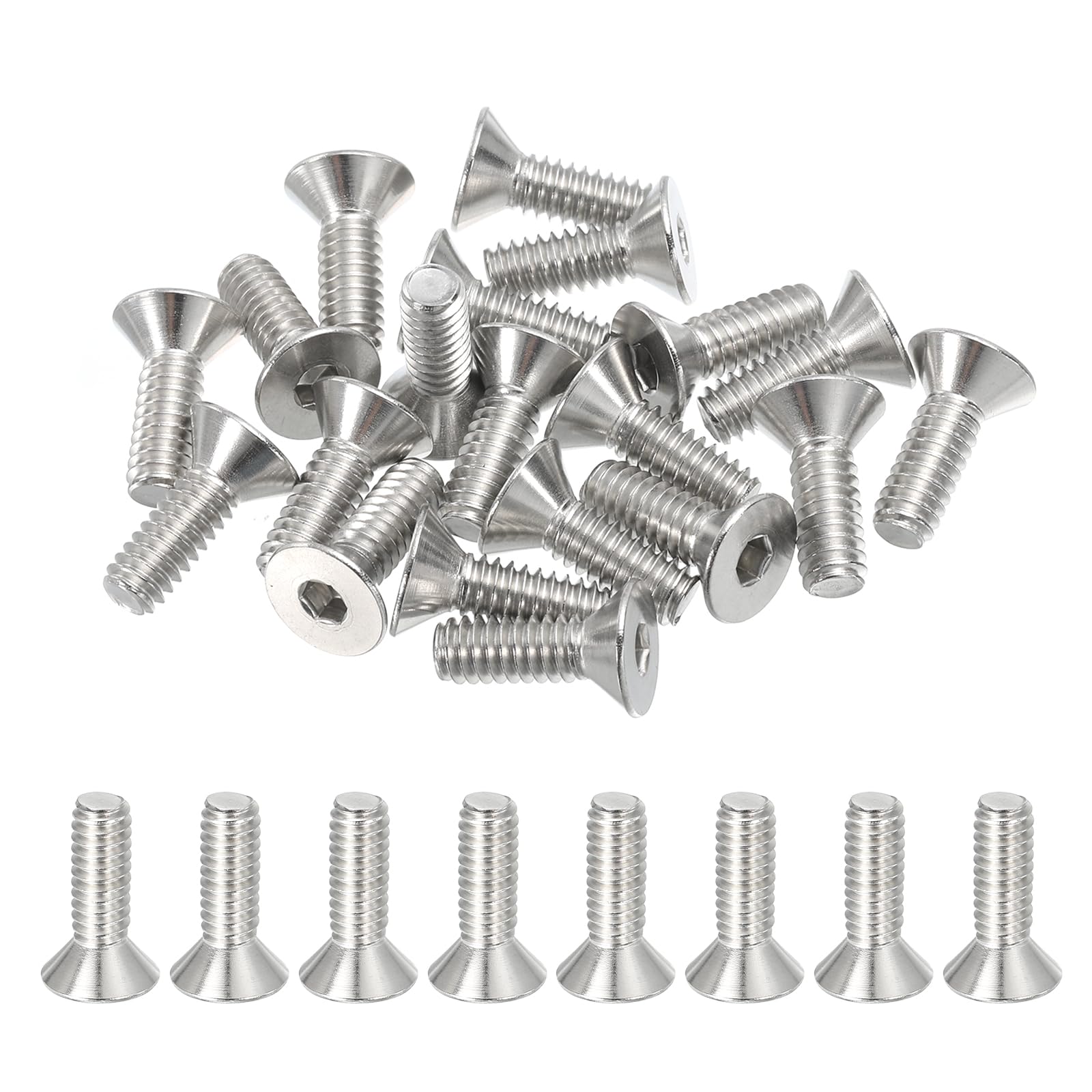 PATIKIL 1/4-20 x 3/4" Flat Head Socket Cap Screws, 20 Pack Flat Countersunk Bolts Hex Socket Drive Machine Screws 304 Stainless Steel 18-8 Full Thread Grade 6.8