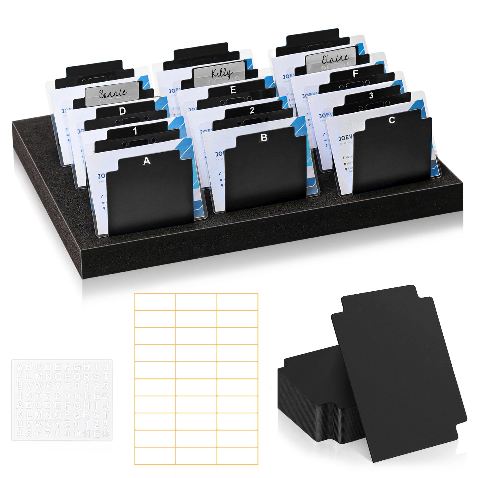 Photo 1 of 30 Pcs Black Name Badge Dividers 3" x 4"Trading Card Dividers Plastic with A-Z tab Alphabet Stickers Blank DIY Stickers Recipe Index Cards Tray Index Cards Organizer for Note ID Not Included The Tray 