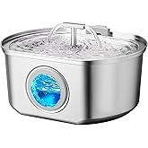 Cat Water Fountain Stainless Steel - Pet Drinking Fountain for Cats Indoor - 3.2L/108oz Automatic Water Dispenser with Watering Level Window (1 Filter)