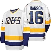 Men Hanson Brother 16 Jack 17 Steve 18 Jeff Charlestown Chiefs Stitched Movie Hockey Jerseys (16 White, XXX-Large)