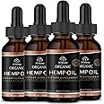 Hemp Oil -4 Packs Maximum Strength - Pure & CO2 Extract Drops - 100% Natural Organic, Vegan, Non-GMO Free