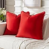 FUTEI Red Velvet Decorative Throw Pillow Covers 18x18 Set of 2,Soft Cozy Edge with Tassels Cushion Case,Boho Modern Home Decor for Couch Bed Living Room