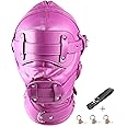 Leather Bondage Gimp Mask Hood, Full Face Blindfold Mask Hood Lockable & Dildo Penis Mouth Gag Breathable Restraint Head Hood