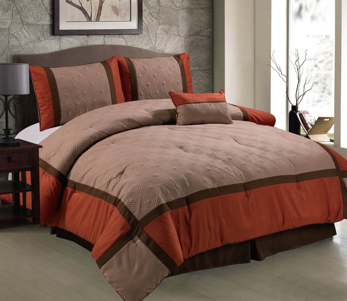 NEW! 5pcs Modern Odessa Rust Quilted Patchwork Embroidered