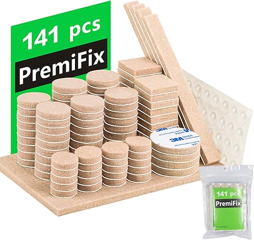 Felt Furniture Pads Beige 141 Pieces Pack Self Adhesive Felt Chair Pads Heavy Duty 5mm Thick Furniture Felt Pads Anti Scratch Floor Protector With 40