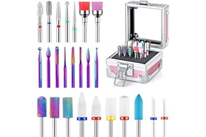 ANKEY 25Pcs Nail Drill Bits Set with Portable Holder, 3/32 Inch Ceramic Diamond Carbide Cuticle Efile Remover Nail Drill Bit for Home Salon Acrylic Gel Polish Manicure Pedicure