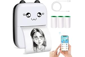 BAKOOR Mini Pocket Printer, Portable Sticker Printer with 3 Rolls Thermal Paper for Android or iOS APP, Bluetooth Inkless Printer Gift for Kids, Used in Home, Office, Study, Work List Printing