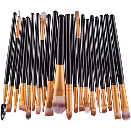 KOLIGHT Pack of 20pcs Cosmetic Eye Shadow Sponge Eyeliner Eyebrow Lip Nose Foundation Powder Makeup Brushes Sets (Black&Gold)