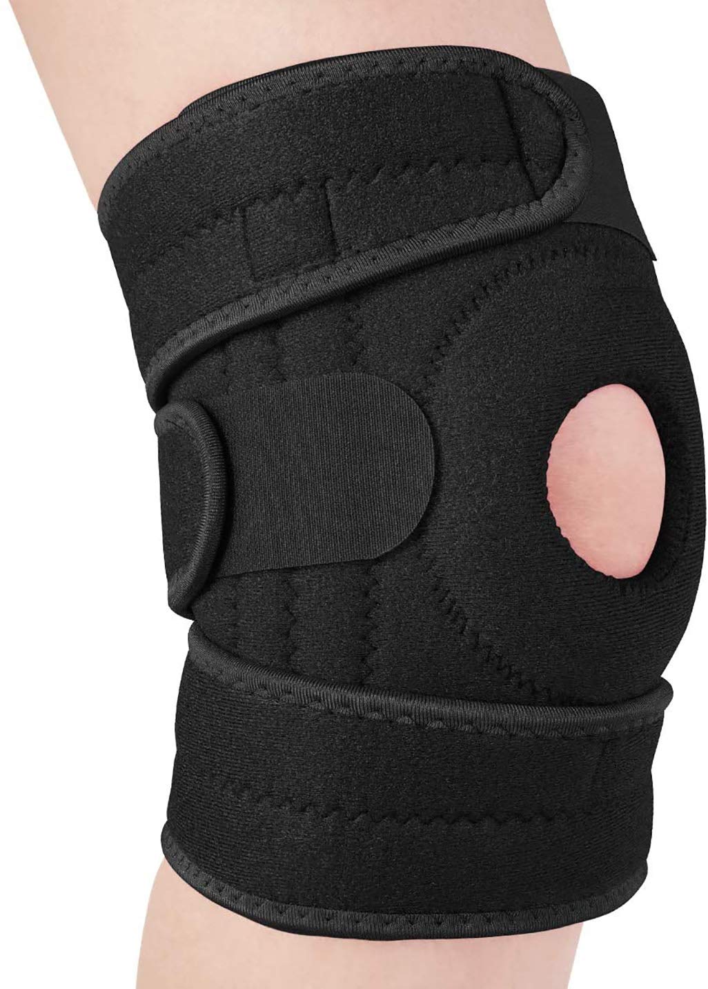 HOKIAMCN Knee Support with Open-Patella Design for Joint Pain, Sports, Injury Rehabilitation, Knee Brace Adjustable and Breathable for Men Woman with SBR Pad and 3 Straps (Black)