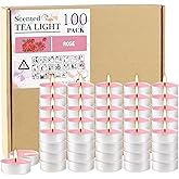 Howemon Pink Rose Scented Tealight Candles - 4 Hours - Giant 100 Bulk Packs - Smokeless Tea Lights for Valentine's Day, Weddings, Christmas, Home Decorative