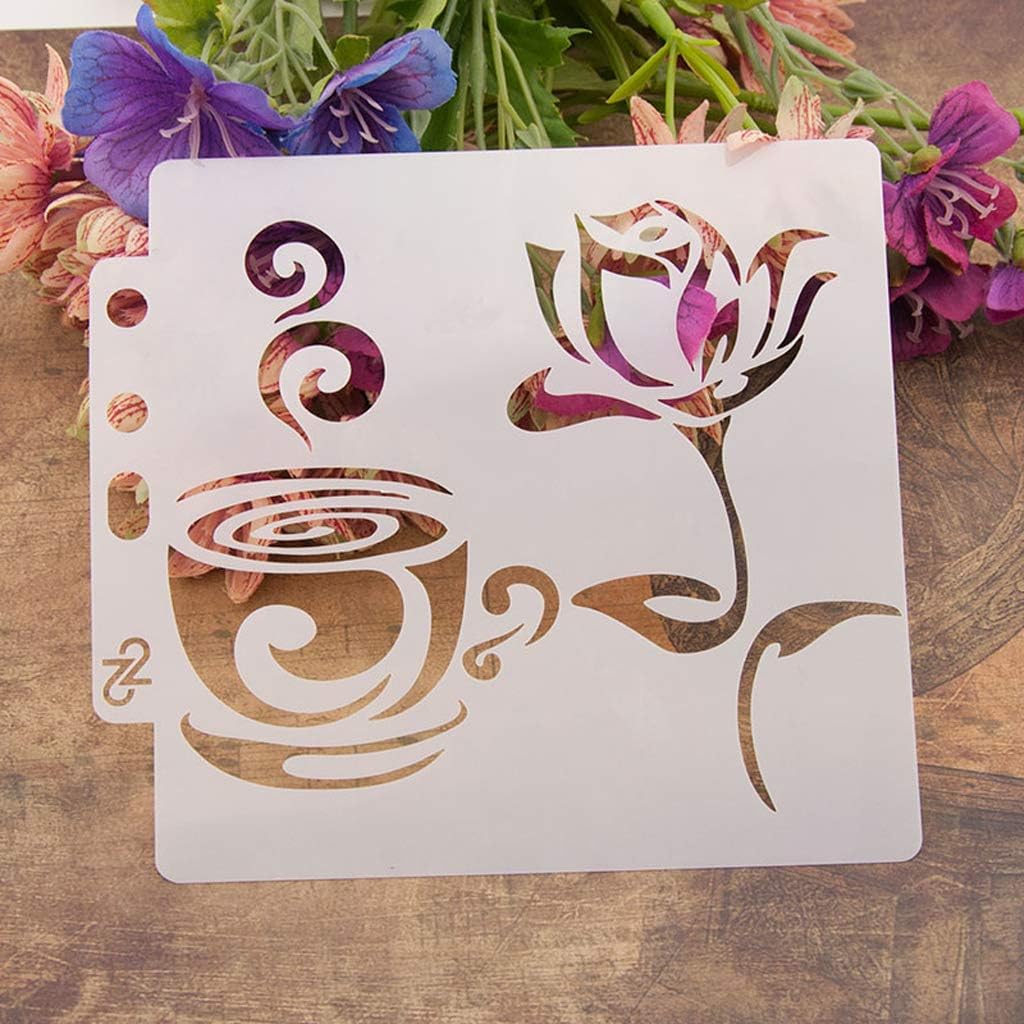 Tea DIY Hollow Design PET Plastic Stencil Painting Templates Stencils, Perfect for Textile Design, Wall Decoration, Window, Paper, Scrapbooking, Kids Crafting, 14x13cm/5.51x5.12in