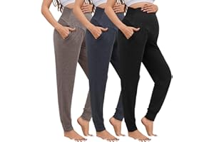 Tjukufpa 3 Pack Women's Maternity Sweatpants Over The Belly Pregnancy Jogger Pants Stretchy Maternity Pants with Pockets