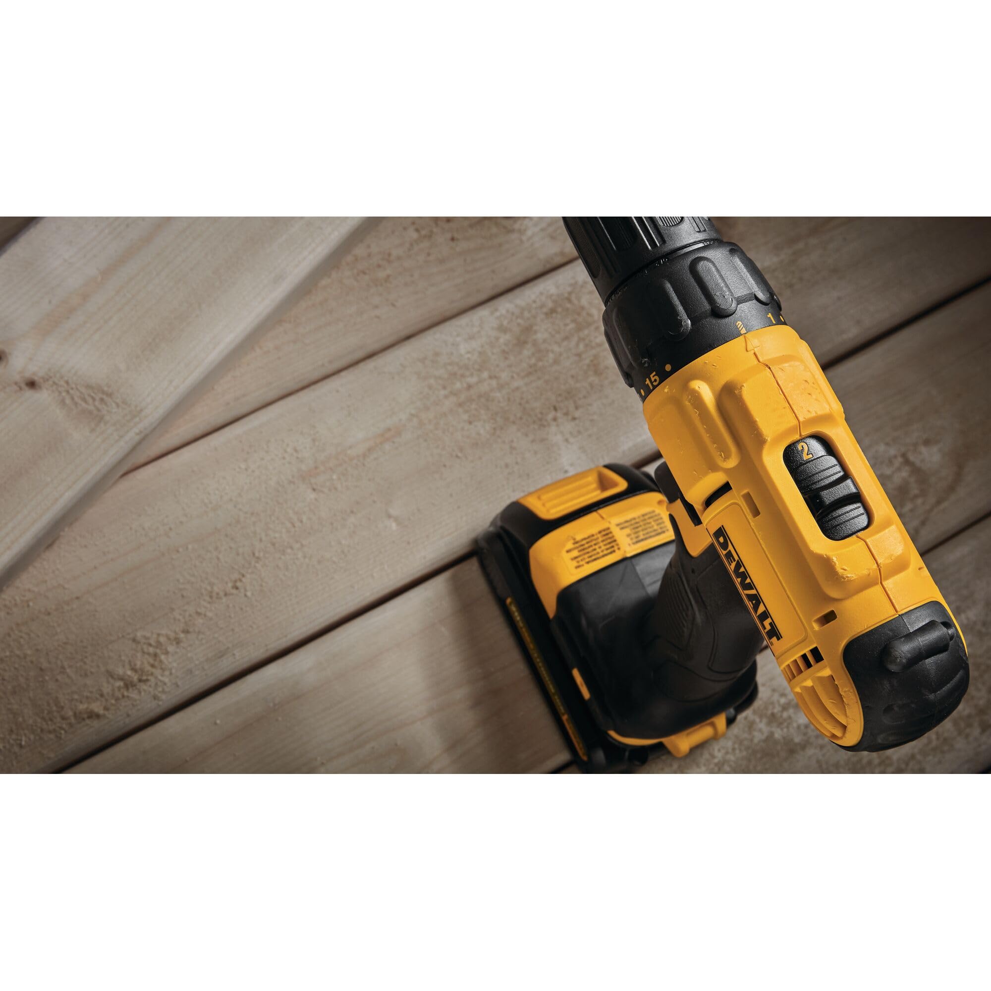 DEWALT 20V Max Cordless Drill Driver Set, 2 Speed, High Performance Motor, Includes 2 XR 1.3Ah Li-Ion Batteries, Charger and Contractor Bag (DCD771C2)