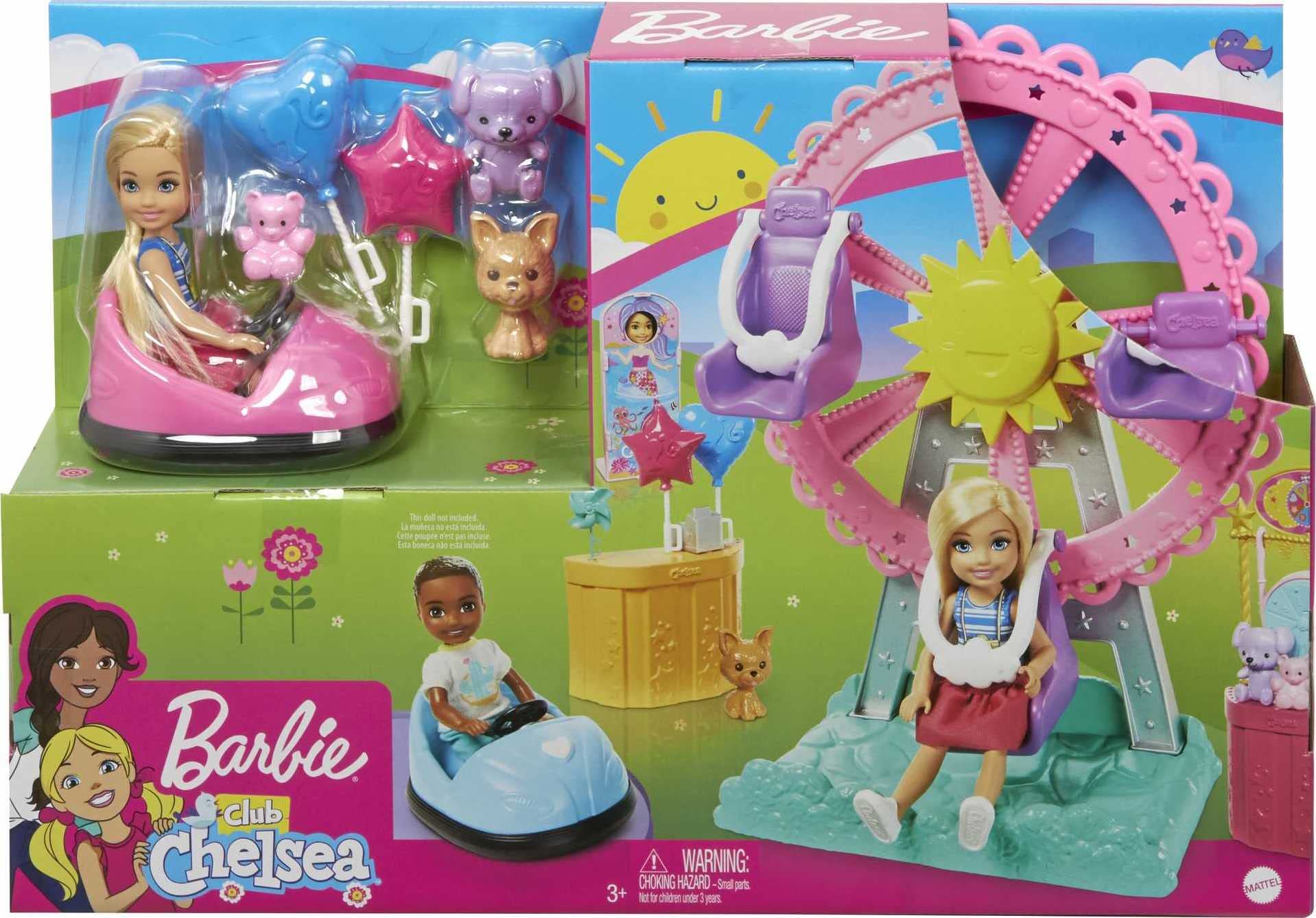 Barbie Club Chelsea Carnival Playset with Blonde Small Doll, Pet & Accessories, Spinning Ferris Wheel, Bumper Cars & More