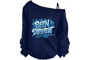 Women’s Off Shoulder Graphic Sweatshirt Been Different Print – Casual Street Style Loose Fit Long Sleeve Top