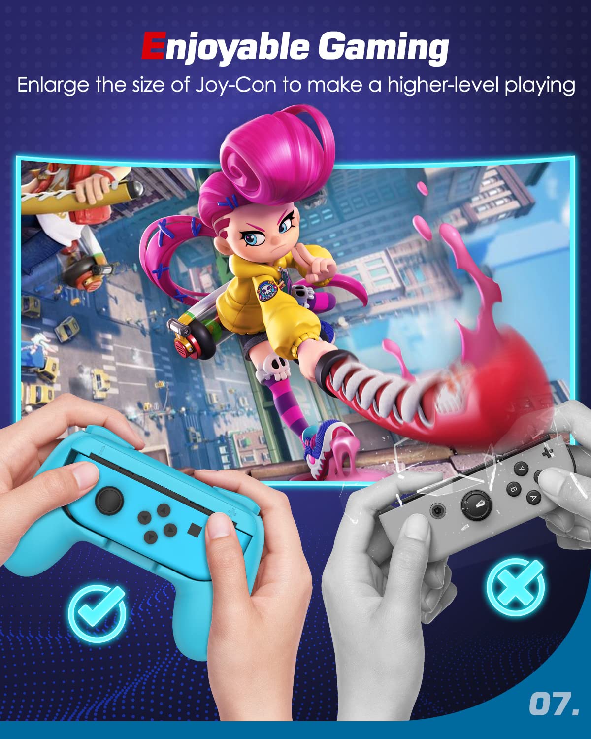 MoKo Grip for Nintendo Switch OLED Model Joycon & Switch Joy-Con, [2-Pack] Ergonomic Hand Grip Controller Handle Kit Compatible with Nintendo Switch/Switch OLED 2021 Joy Cons Controllers, Red and Blue
