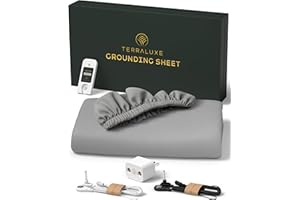 Terraluxe Grounding Sheets King, 12% Pure Silver, Organic Cotton, Cool, Soft, Fitted Earthing Sheets with Deep Pockets, Includes Continuity Tester, Adapter, 2 Cords, Connected Bedding