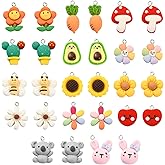 BEEFLYING 28Pcs 14 Style Assorted Fruit Animal Flower Resin Charms Cartoon 3D Mushroom Cactus Avocado Koala Hang Decorative Craft Accessories for DIY Earrings Bracelet Jewelry Making