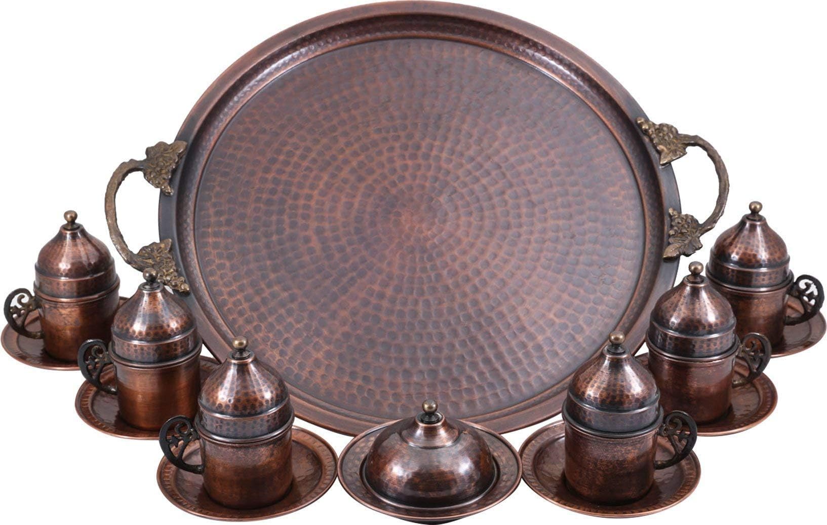 Traditional Design Handmade Copper Turkish Arabic Armenian Greek Coffee Set Coffee Cup Espresso Set Tea Set for Six-(CS6-119)