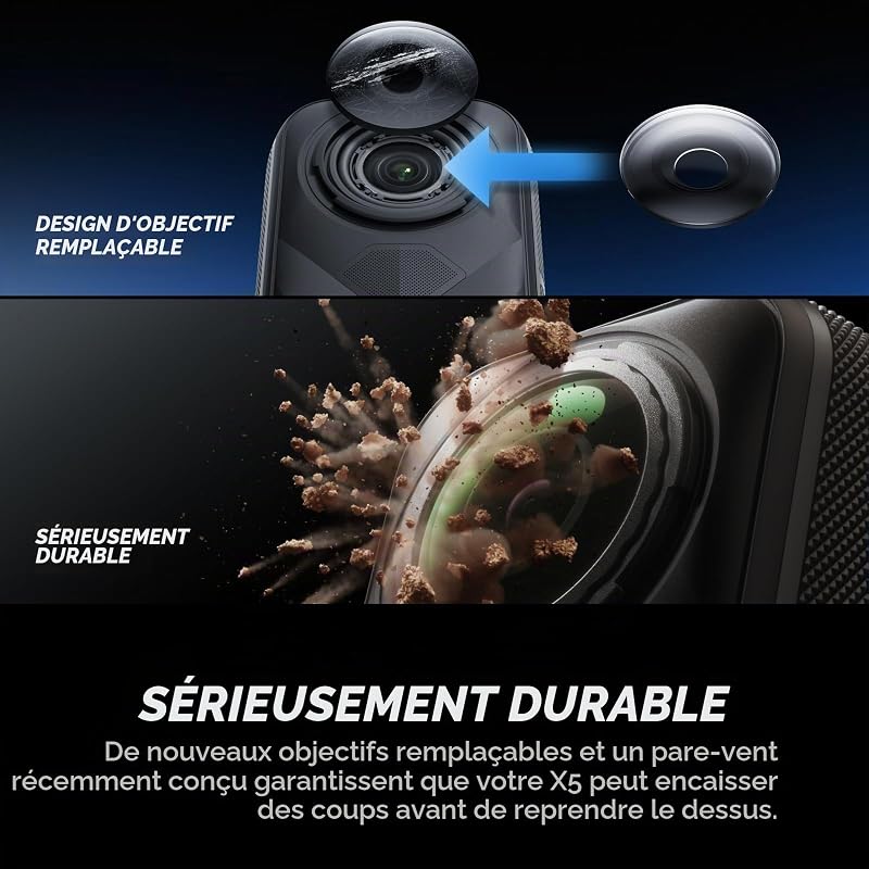 X5 Pack de Remplacement d'objectifs - Caméra 360 8K, Double Capteur 1/1,28"